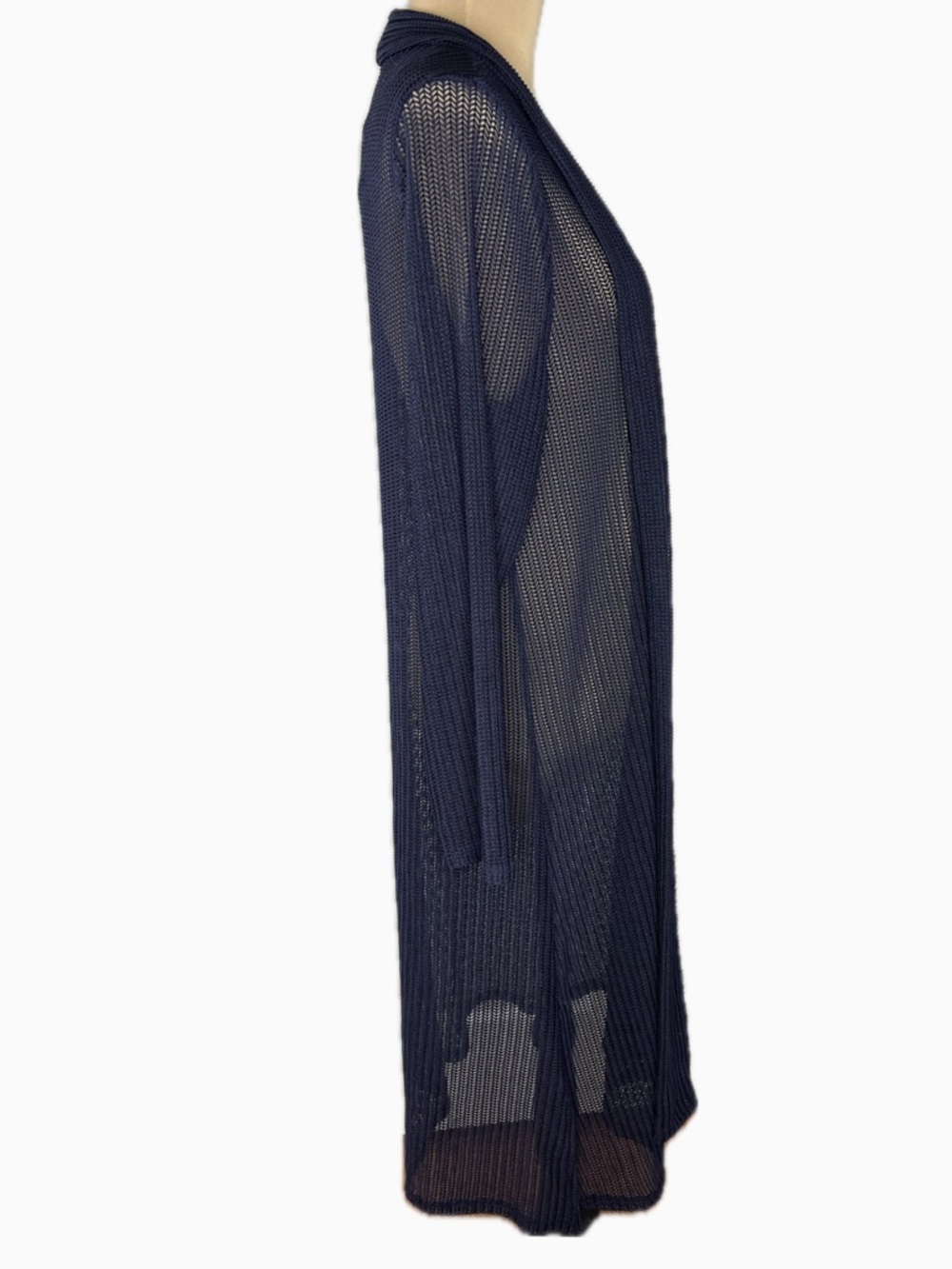 Notations Navy Open-Front Long Open Knit Cardigan - Picture 2 of 11